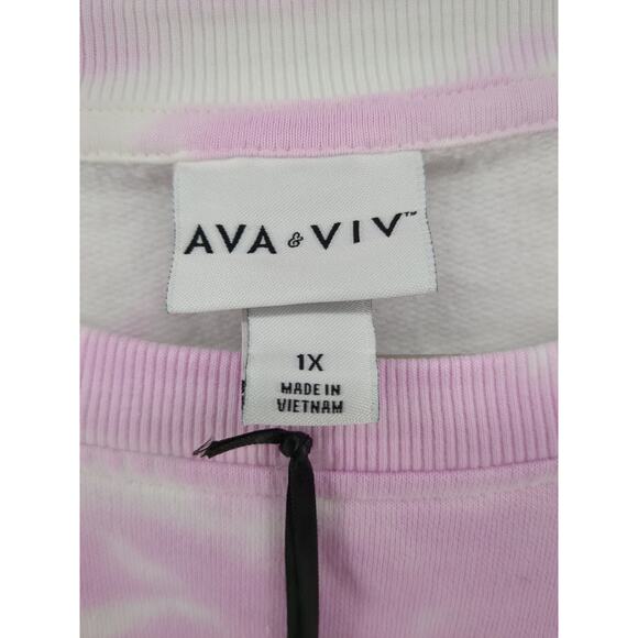 Ava & Viv Fleece Sweatshirt Tie Dye 1X Plus Pink White Drop Shoulder Crew Lounge - Picture 4 of 7